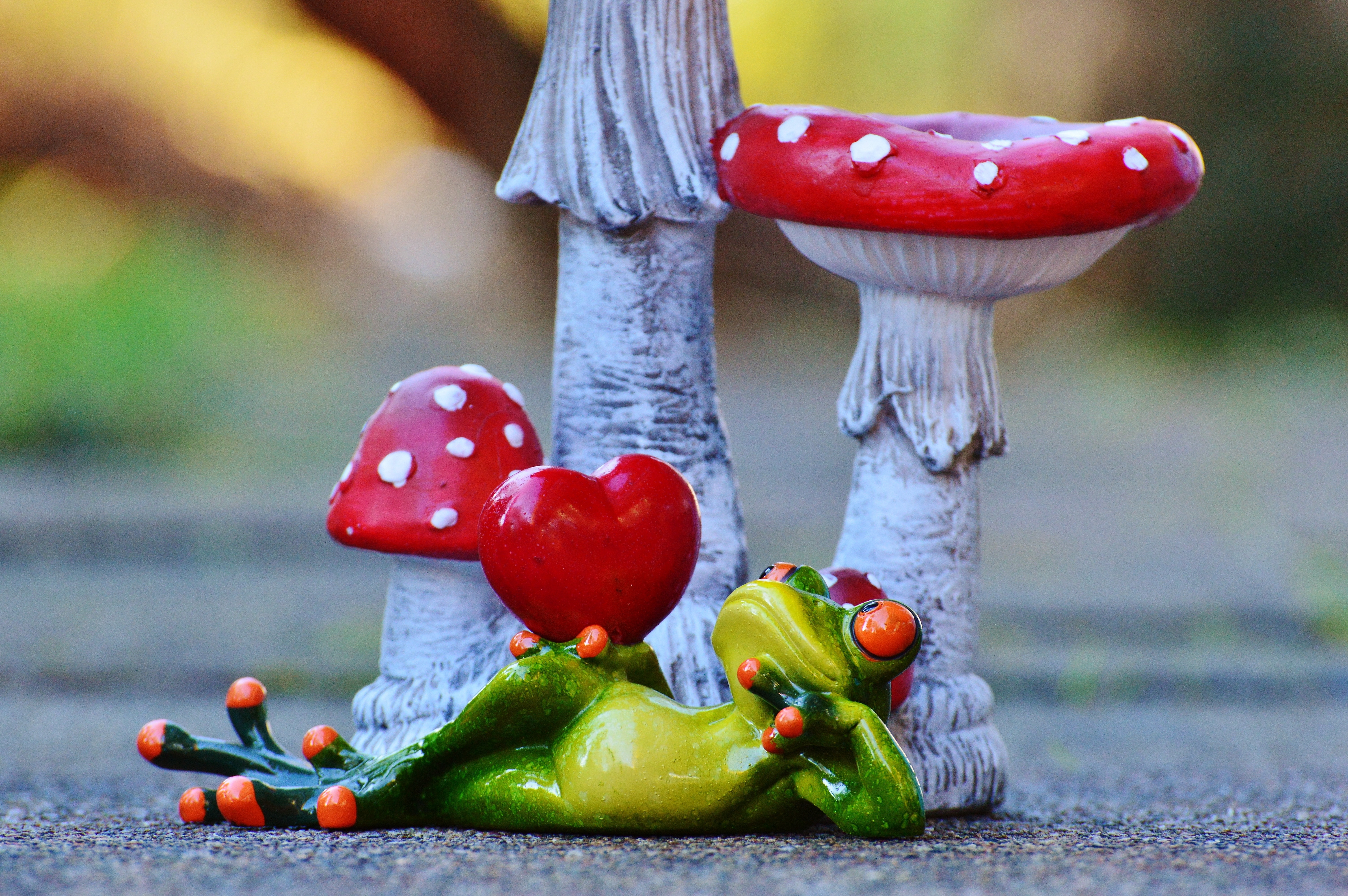 mushroom and frog ceramic figurine free image | Peakpx