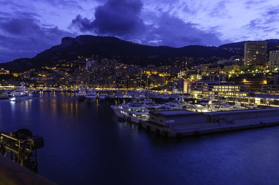 City, Port, Monaco, Seaside, Night, illuminated, night preview