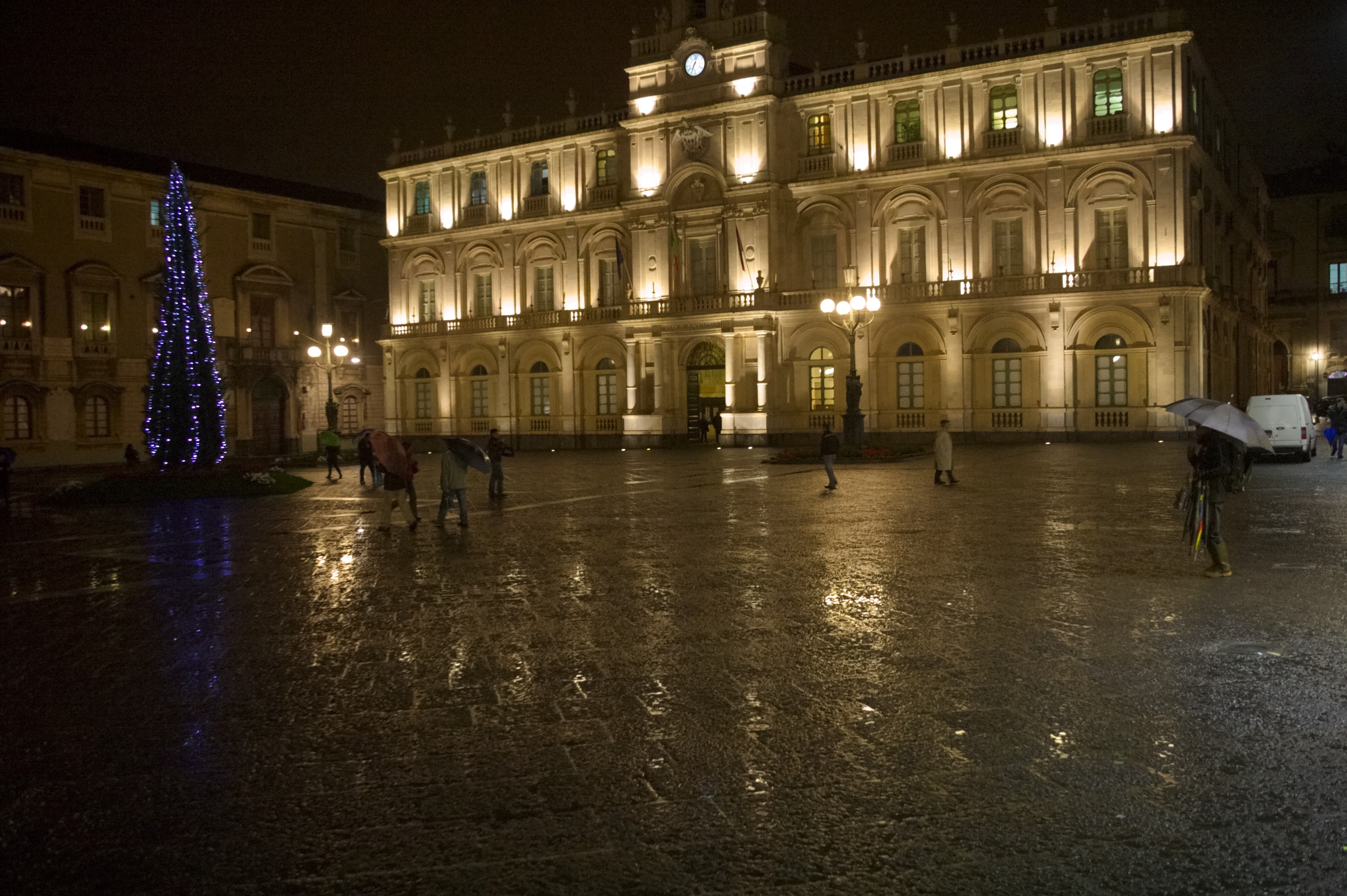 Sicily, Italy, Catania, Rain, Christmas, night, architecture