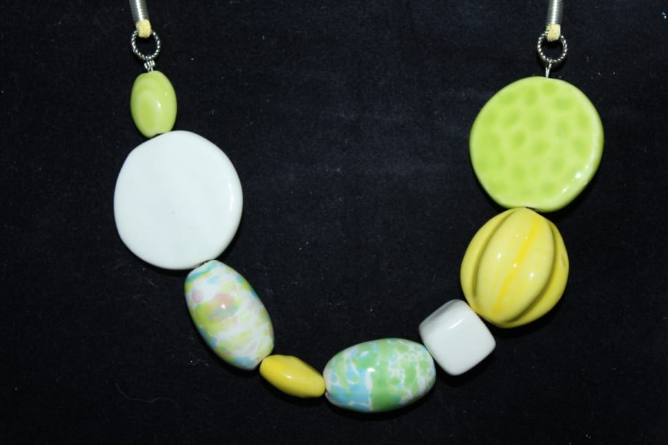 white yellow and green beaded necklace preview