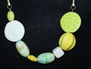 white yellow and green beaded necklace thumbnail
