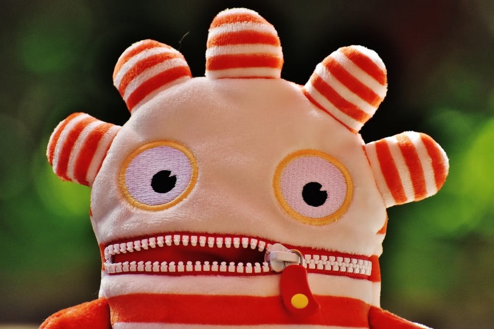 white and red zip mouth monster plush toy preview