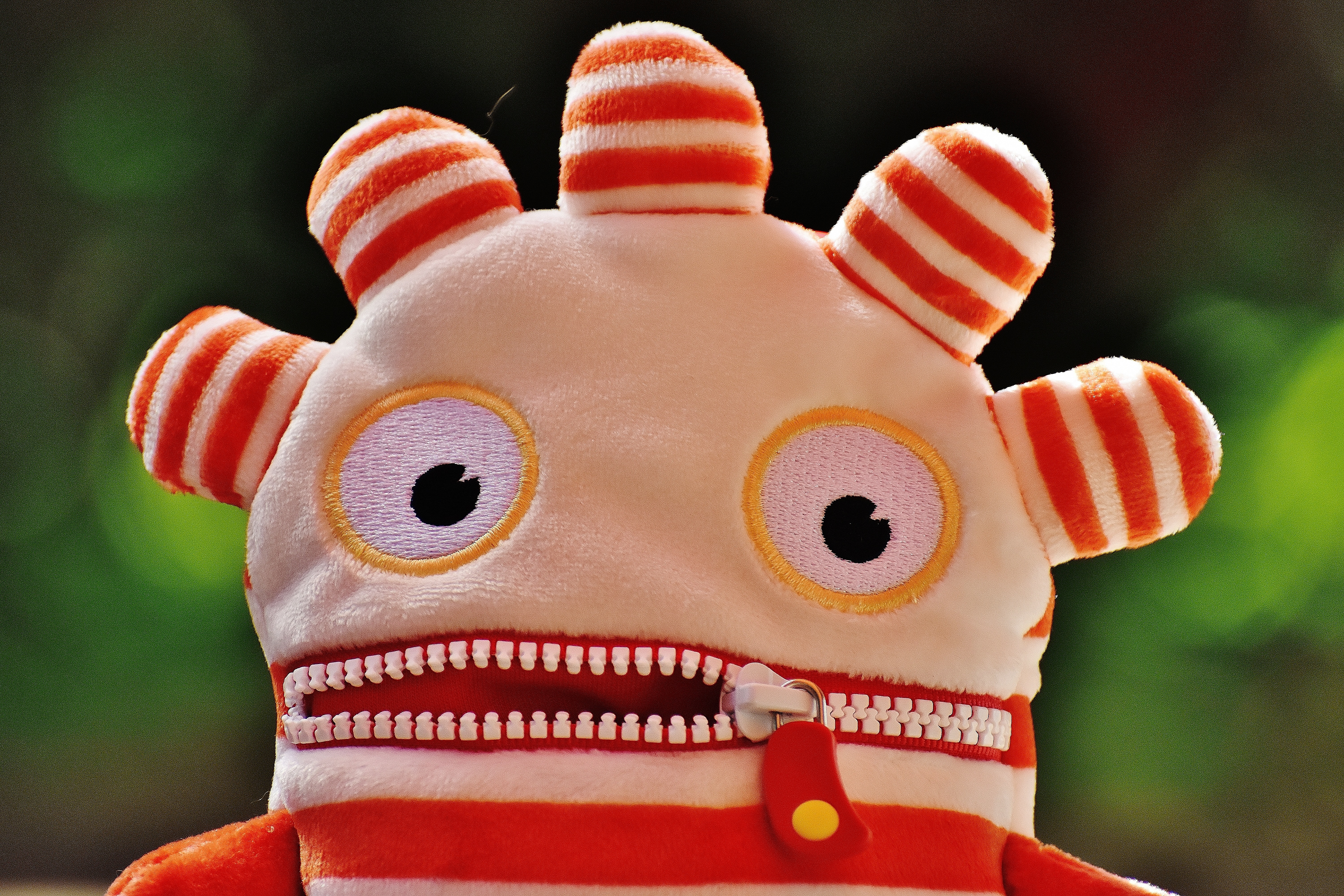 white and red zip mouth monster plush toy
