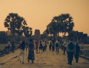 photo of people walking in concrete hallway near tree plnats thumbnail
