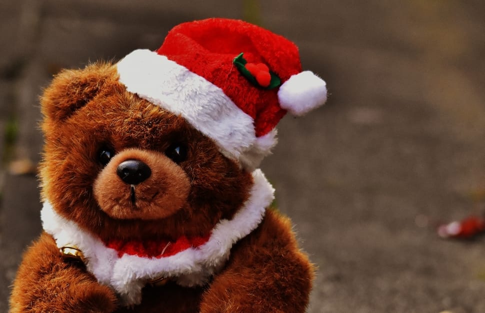 brown bear plush toy with santa hat preview