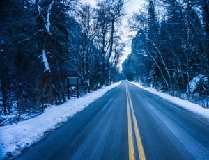empty road with snow on the sides at daytime thumbnail