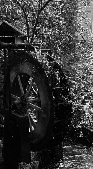 greyscale photo of watermill thumbnail