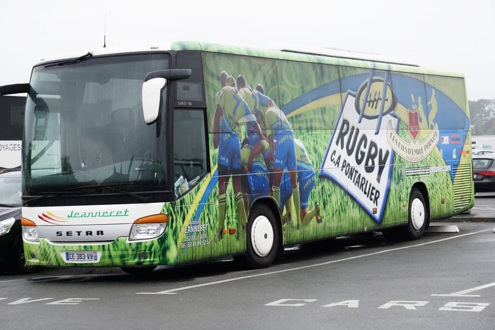 white and green rugby bus preview
