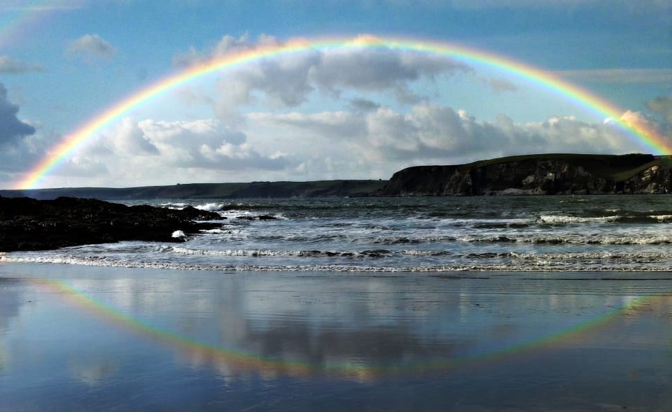 Coast, Sky, Rainbow, Beach, Seaside, rainbow, reflection preview