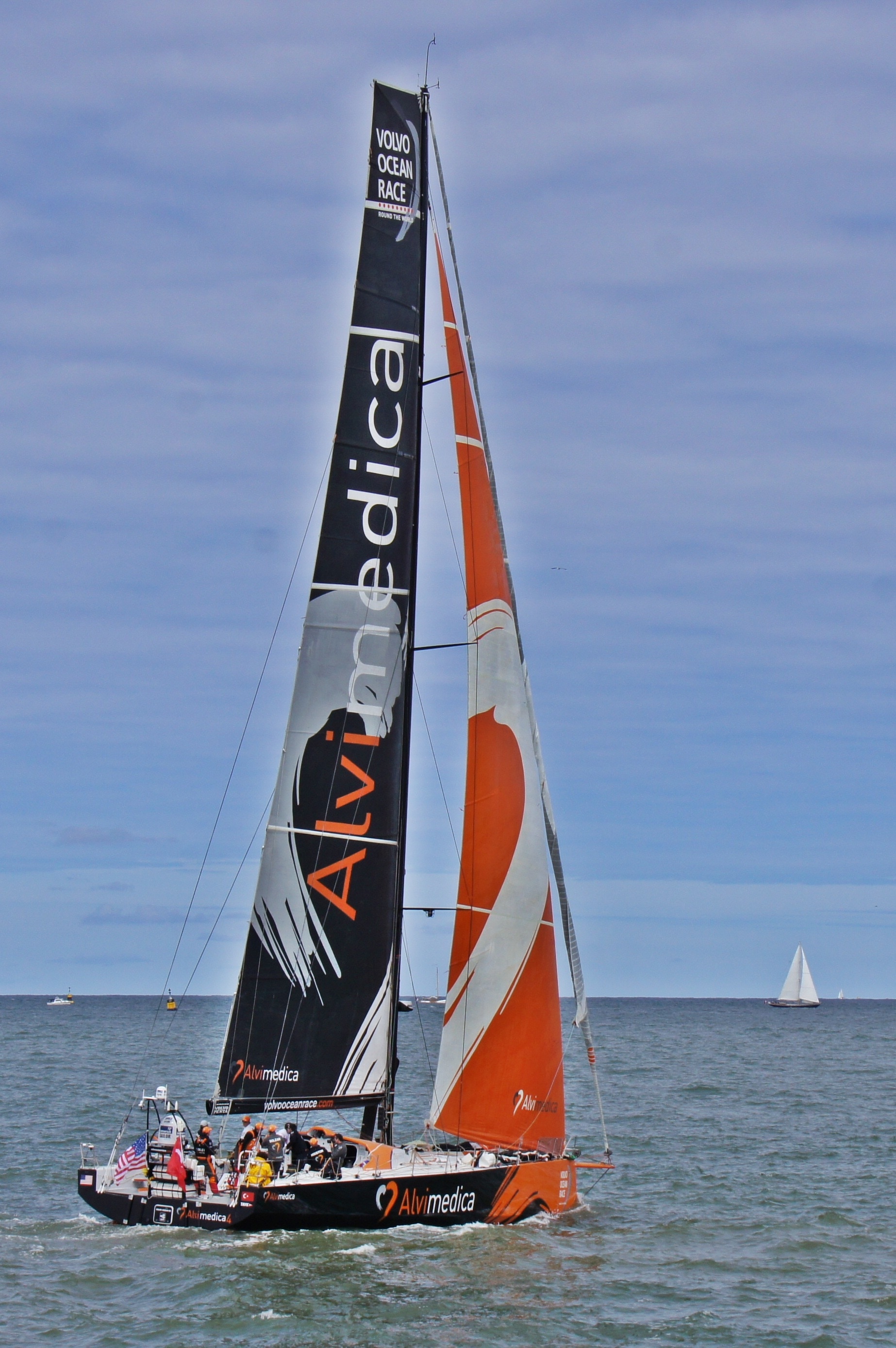 orange and black sailboat