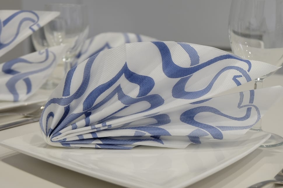 white and blue table napkin preview