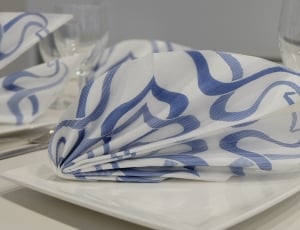 white and blue table napkin thumbnail