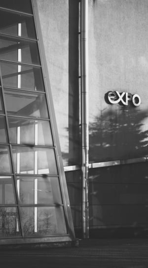 gray scale photo of EXPO signage thumbnail