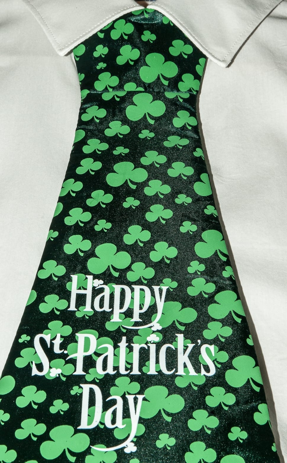 green and black happy st. patrick's day and clover leaf monogram print necktie preview