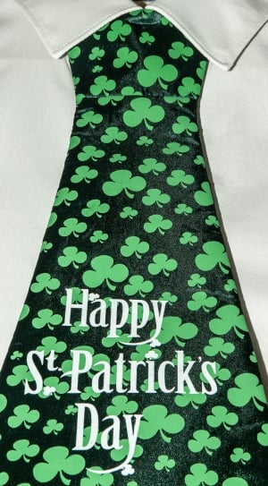 green and black happy st. patrick's day and clover leaf monogram print necktie thumbnail