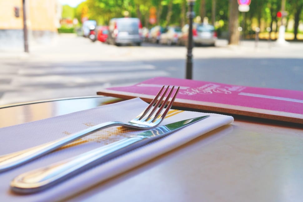 stainless steel fork and knife on table preview