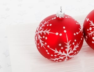 2 red and grey christmas baubles thumbnail