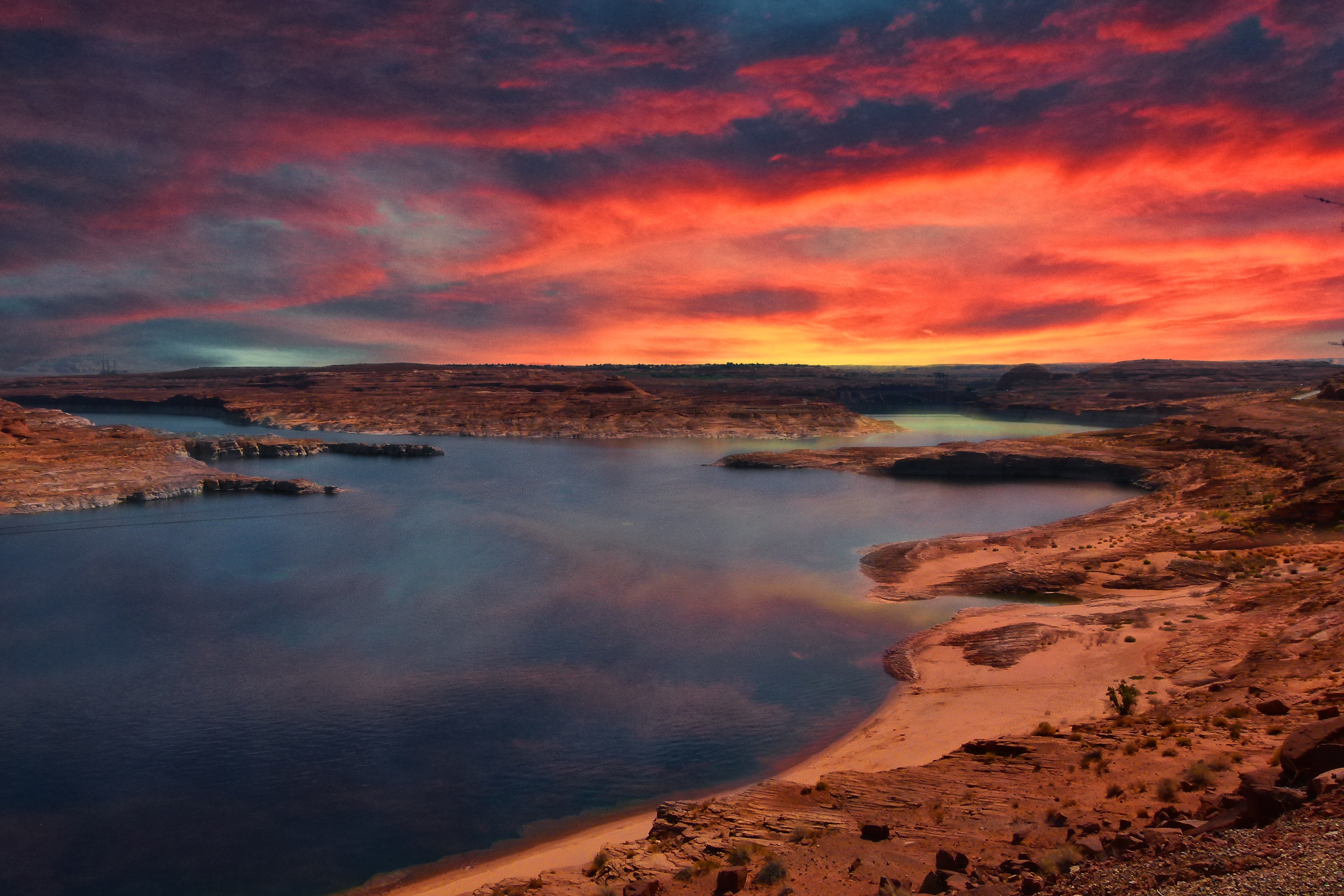 Arizona, Glowing, Sunrise, Lake Powell, sunset, scenics