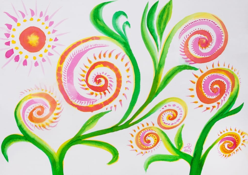green and orange floral painitng preview