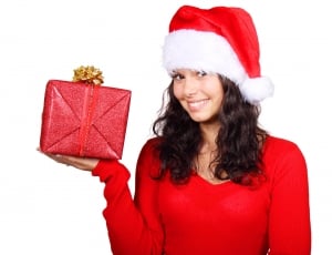 women's red santa hat and long sleeved shirt thumbnail