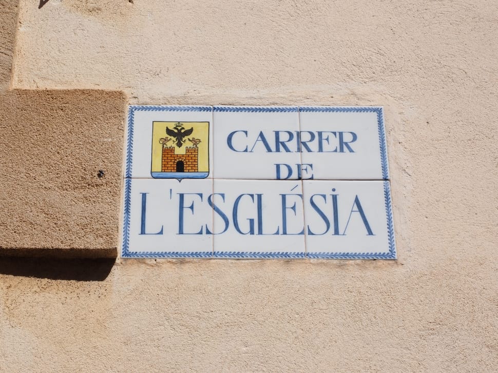 blue and white carrer de l'esglesia postage stamp preview