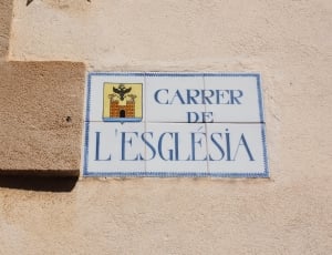 blue and white carrer de l'esglesia postage stamp thumbnail