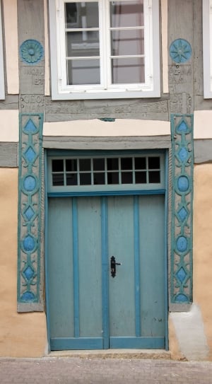 blue wooden 2 door panels thumbnail