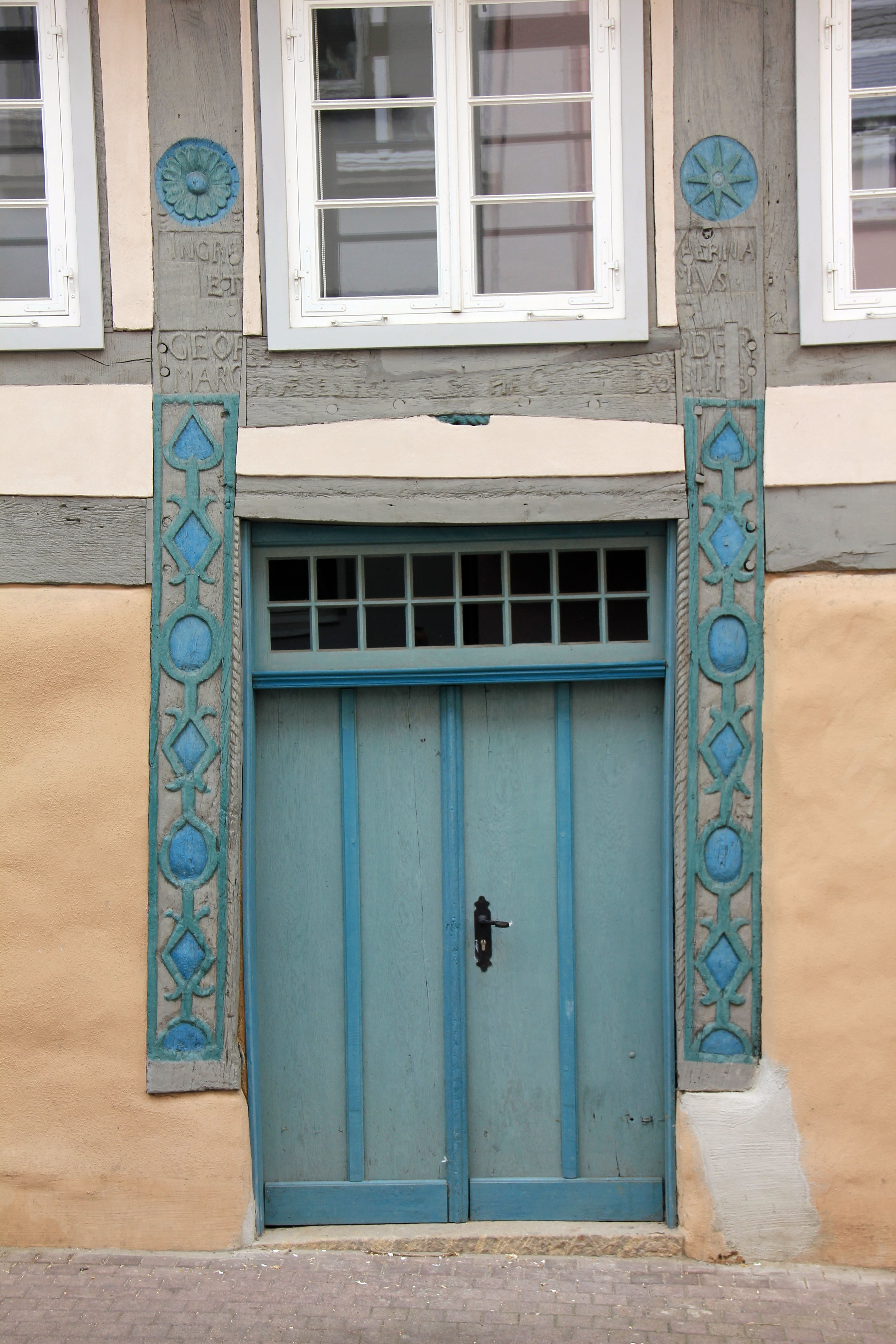 blue wooden 2 door panels