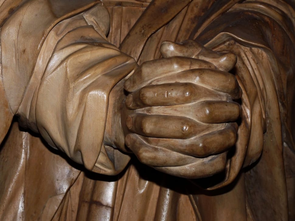 brown wooden person with claps hand sculpture preview