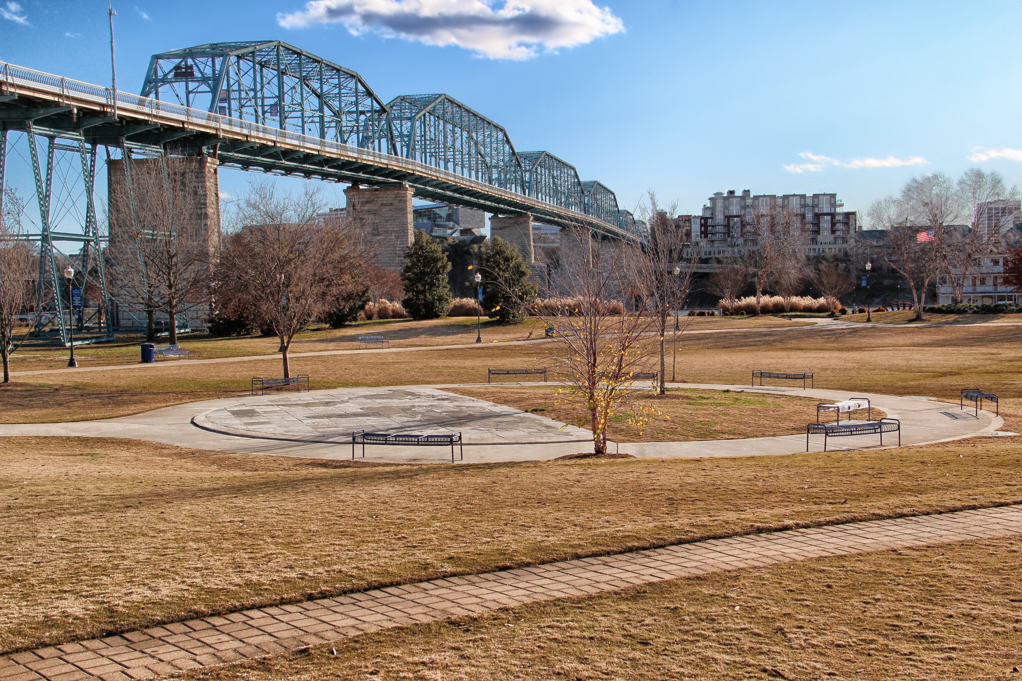photo of a park near concrete bridge