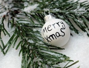 white and black merry xmas printed christmas ornament thumbnail