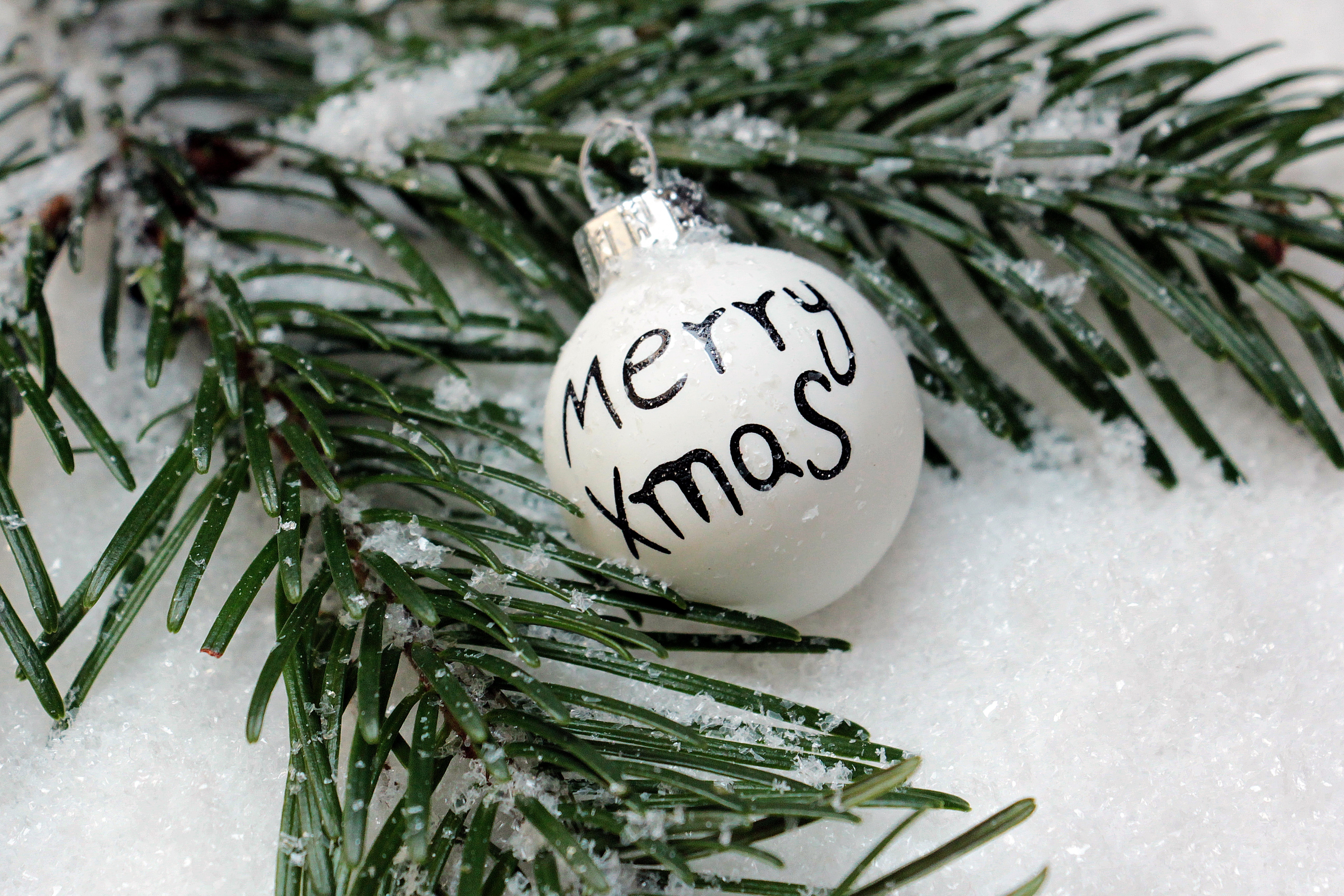 white and black merry xmas printed christmas ornament