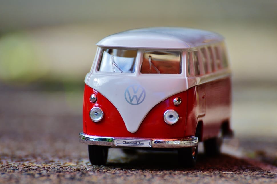 volkswagen white and red bus toy preview