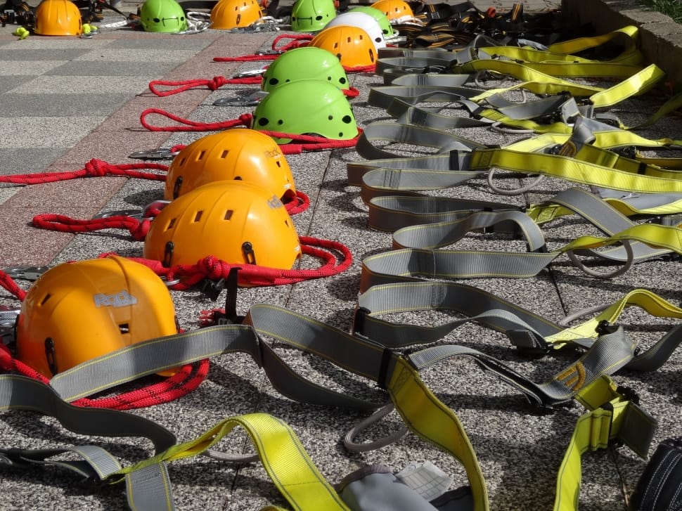 assorted construction helmet and safety straps preview