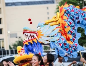blue yellow and red dragon costume thumbnail