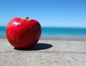 red apple fruit on gray sand under cloudy sky during daytime thumbnail