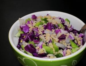 salad and green ceramic bowl thumbnail