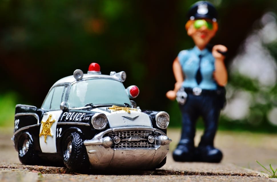 black and white die cast model police car preview