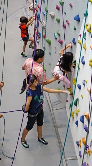 white blue and yellow multicolored climbing wall thumbnail
