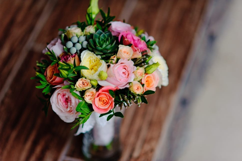 shallow focus photo of  yellow,pink,orange, and green flower  bouquet preview