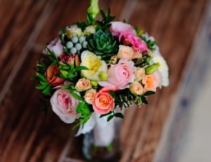 shallow focus photo of  yellow,pink,orange, and green flower  bouquet thumbnail
