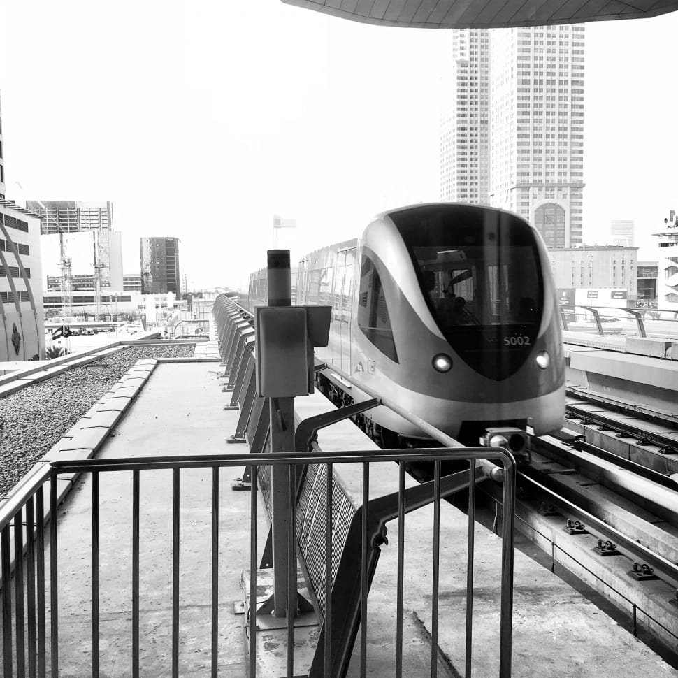 grayscale photography of bullet train preview