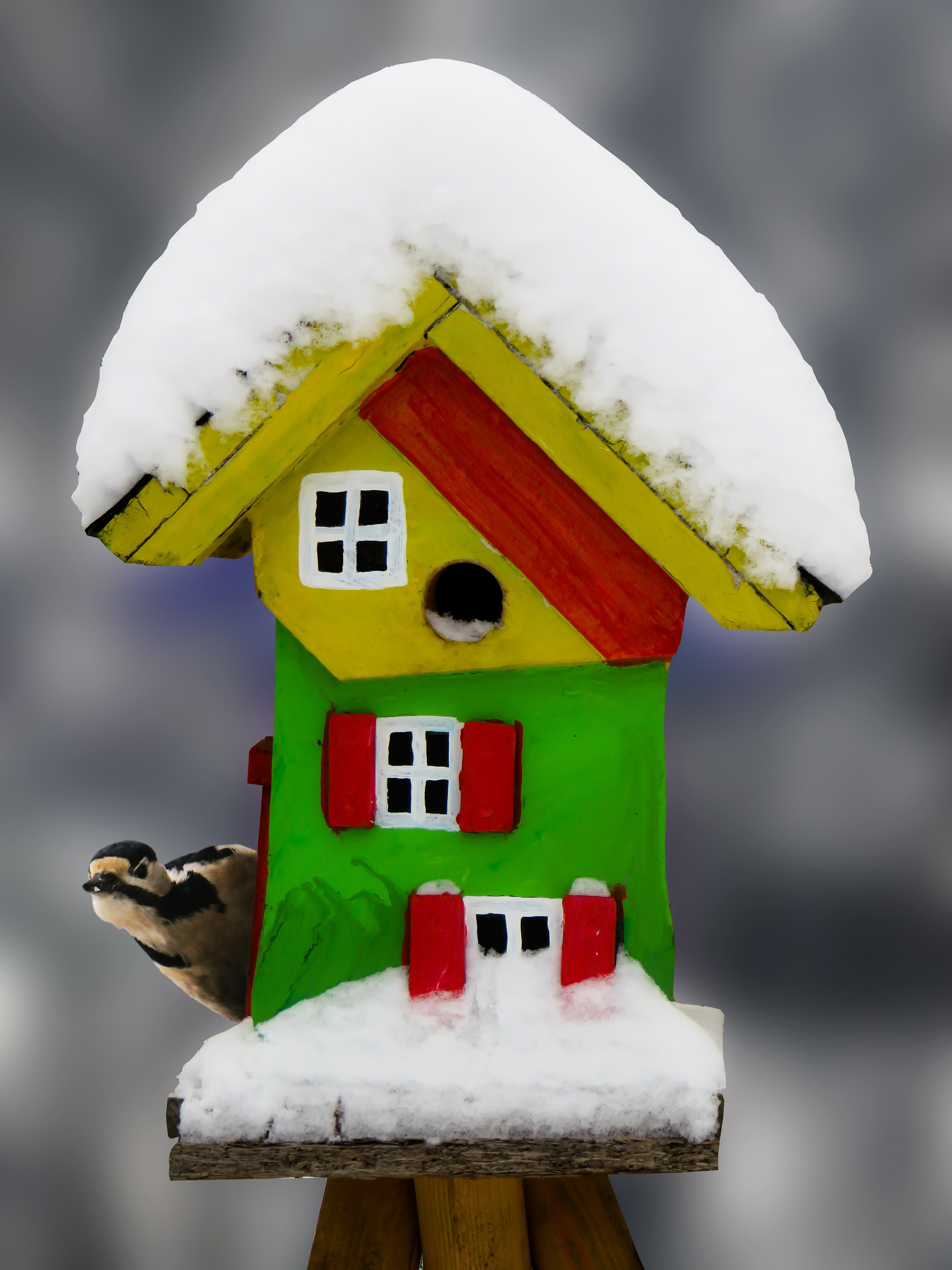 white yellow and green wooden house toy