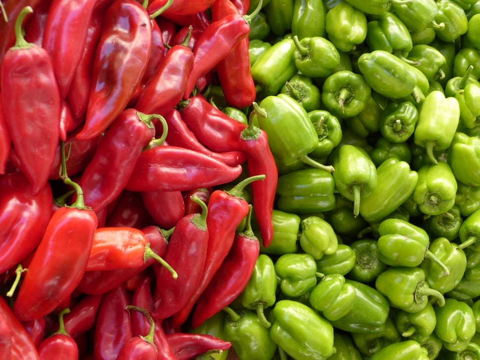 red jalapenos and green bell peppers preview