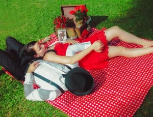 Embracing Each Other, Wedding, Grooms, lying down, grass thumbnail