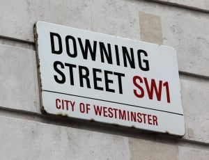 Downing Street SW1 signage on white concrete wall thumbnail
