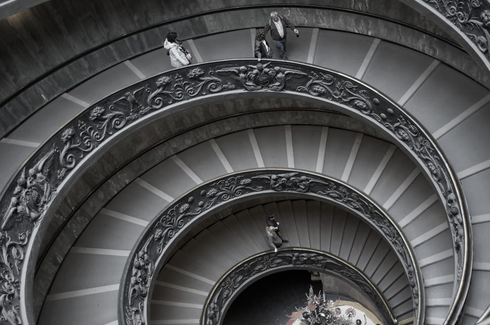 greyscale photography of spiral staircase preview