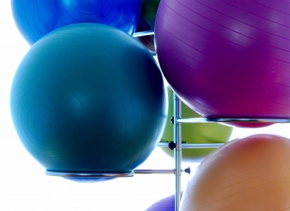 blue,green,purple,cyan and orange stability balls preview