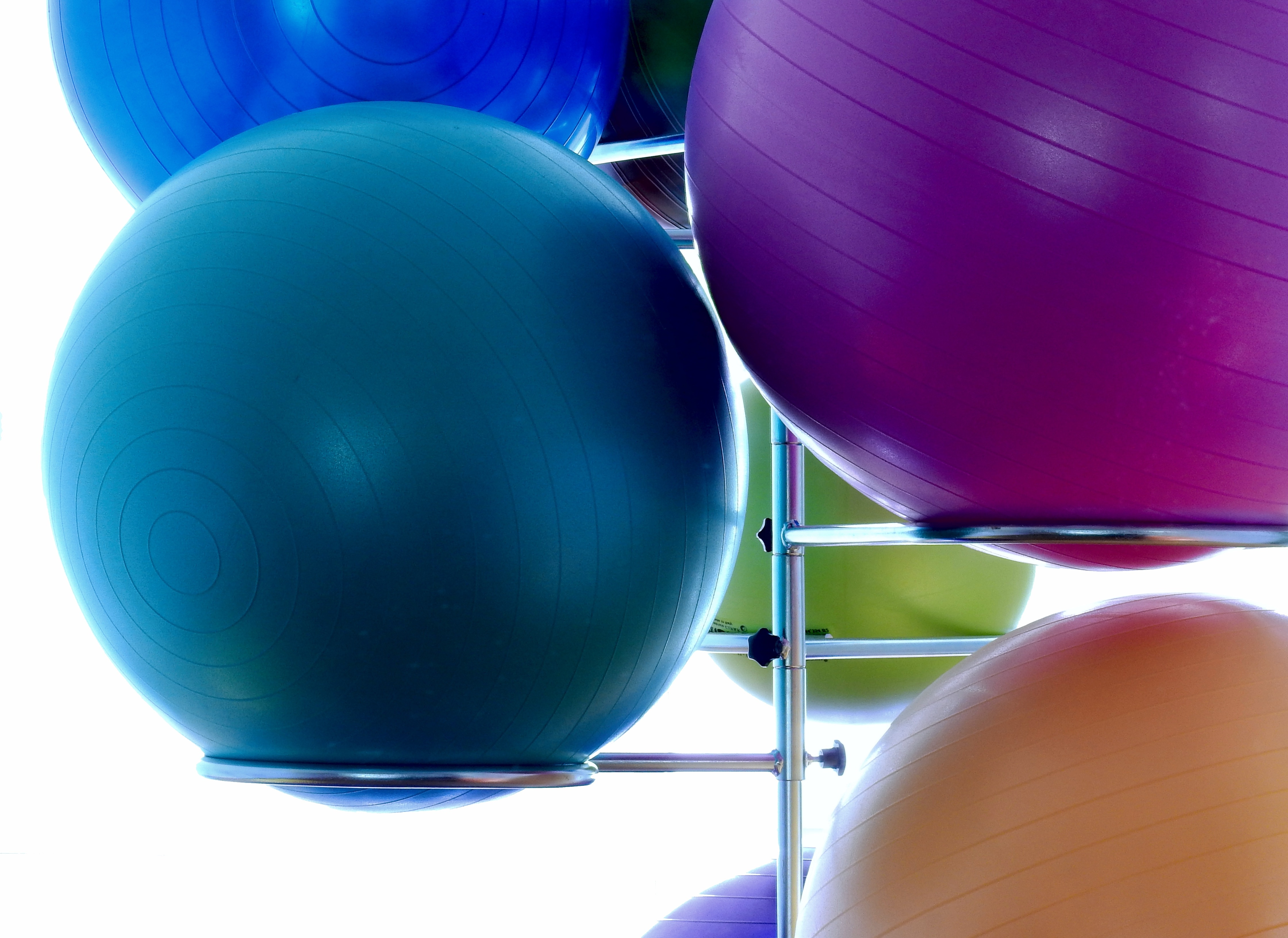 blue,green,purple,cyan and orange stability balls