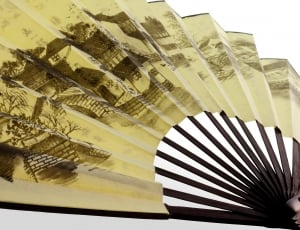 gold and brown hand fan wall decor thumbnail